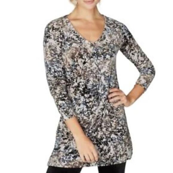 Pure J. Jill "Zinc Calm Vines" Velour Tunic Top XL Cream/Brown Size L - Picture 1 of 9